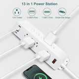 9 Outlets Wall Mount Power Strip with USB C,Triangle Double Side Outlet Extender Fast Charge USB-A Ports & 1 PD USB-C Port Flat Plug Mountable Desk Charging Station