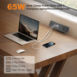 Desk Clamp Power Strip USB C 100W, Desktop Edge Mount Fast Charge Station 3 PD USB Port 2 AC Outlets 6ft Braided Extension Cord Flat Plug Fit Max 3.26’’ Tabletop Edge for Gaming Office Table.