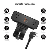 Desk Clamp Power Strip USB C 100W, Desktop Edge Mount Fast Charge Station 3 PD USB Port 2 AC Outlets 6ft Braided Extension Cord Flat Plug Fit Max 3.26’’ Tabletop Edge for Gaming Office Table.