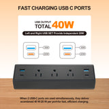 Fast Charge USB C Desk Clamp Power Strip 40W, Desktop Edge Mount 2 PD 20W USB-C Ports&2 QC 18W USB A Ports 3 Outlets Flat Plug for Home Office School Hotel ETL