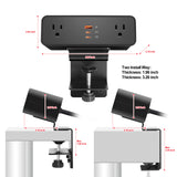 Desk Clamp Power Strip USB C 100W, Desktop Edge Mount Fast Charge Station 3 PD USB Port 2 AC Outlets 6ft Braided Extension Cord Flat Plug Fit Max 3.26’’ Tabletop Edge for Gaming Office Table.