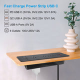 8 Outlets Double Side Recessed Power Strip with USB C PD 20W Flush 0 Desktop Power Extender Built in Under Desk Multiple Power Outlets Flat Plug
