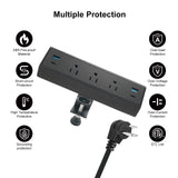 Fast Charge USB C Desk Clamp Power Strip 40W, Desktop Edge Mount 2 PD 20W USB-C Ports&2 QC 18W USB A Ports 3 Outlets Flat Plug for Home Office School Hotel ETL