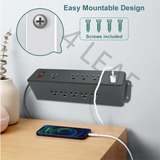 9 Outlets Wall Mount Power Strip with USB C,Triangle Double Side Outlet Extender Fast Charge USB-A Ports & 1 PD USB-C Port Flat Plug Mountable Desk Charging Station