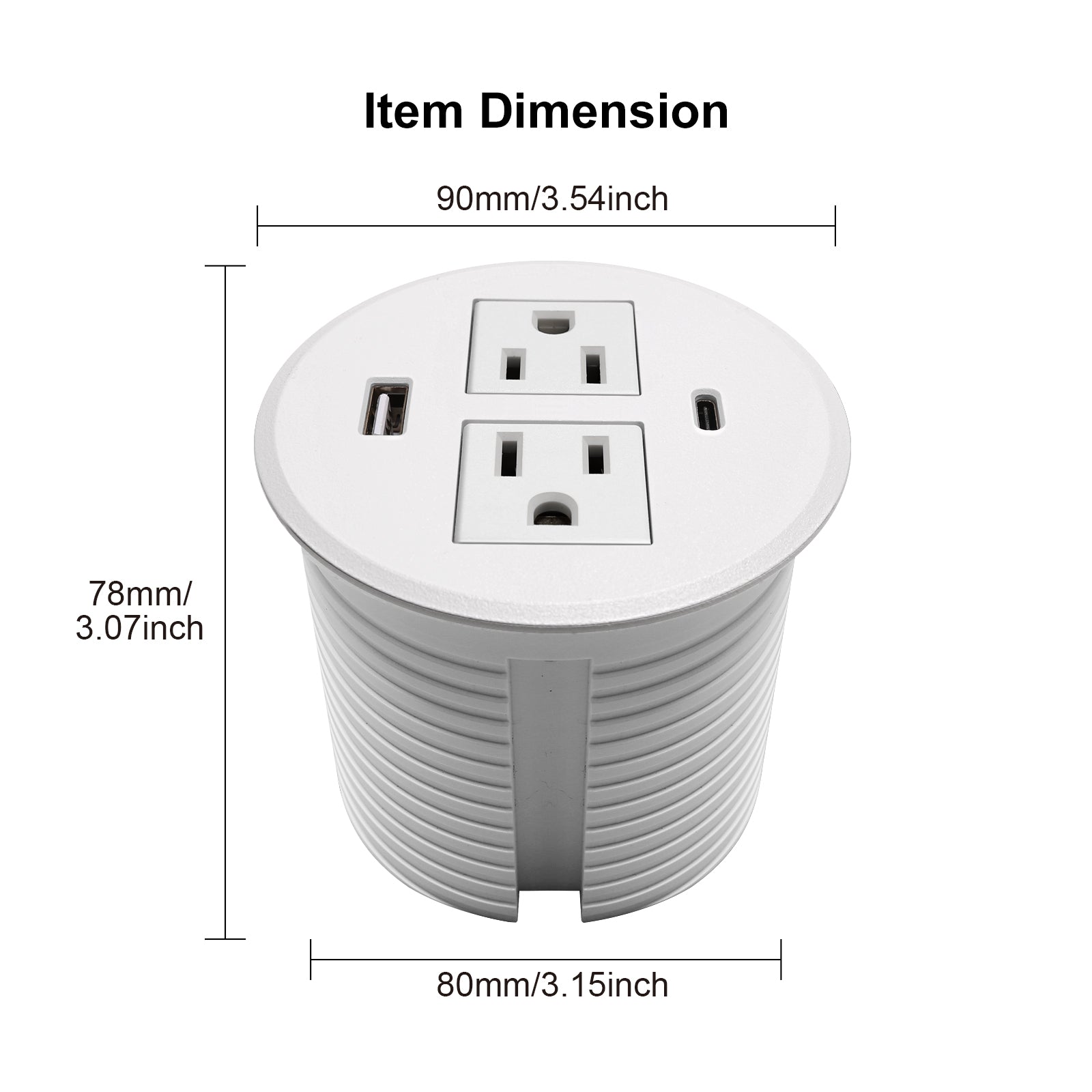 Desktop Power Grommet with USB C Fast Charge Desk Power Station White (Total 30W)