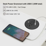 Desktop Power Grommet with USB C Fast Charge Desk Power Station (Total 30W)