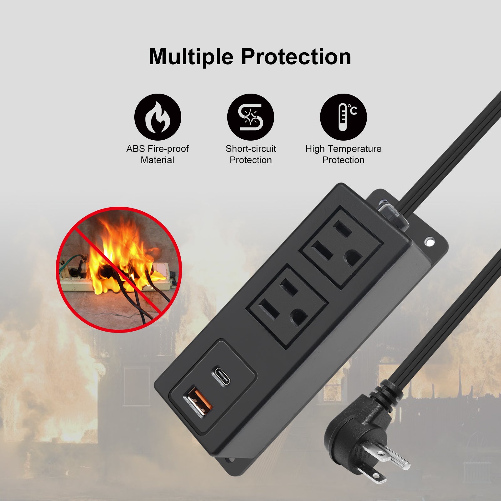 Multiple Plug Outlet with USB C 20W Wall Mounted Power Strip Under Des ...