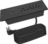 Recessed Power Strip USB C 65W,Flush Mount Desk Power Outlet 3 Outlets 3 USB (PD 65W& QC60W,)6.56ft Heavy Duty Power Cord with Flat Plug Fast Charge Built in Desktop Power Station for Furniture Black