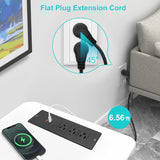 Recessed Power Strip USB C 65W,Flush Mount Desk Power Outlet 3 Outlets 3 USB (PD 65W& QC60W,)6.56ft Heavy Duty Power Cord with Flat Plug Fast Charge Built in Desktop Power Station for Furniture Black