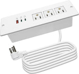 Recessed Power Strip USB C 65W,Flush Mount Desk Power Outlet 3 Outlets 3 USB (PD 65W& QC60W,)6.56ft Heavy Duty Power Cord with Flat Plug Fast Charge Built in Desktop Power Station for Furniture White