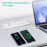 Recessed Power Strip USB C 65W,Flush Mount Desk Power Outlet 3 Outlets 3 USB (PD 65W& QC60W,)6.56ft Heavy Duty Power Cord with Flat Plug Fast Charge Built in Desktop Power Station for Furniture White