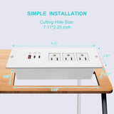 Recessed Power Strip USB C 65W,Flush Mount Desk Power Outlet 3 Outlets 3 USB (PD 65W& QC60W,)6.56ft Heavy Duty Power Cord with Flat Plug Fast Charge Built in Desktop Power Station for Furniture White