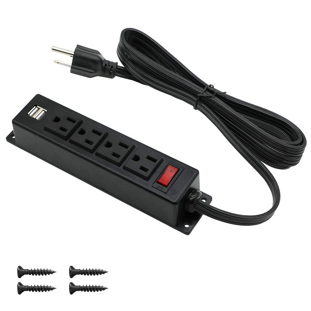Mountable Power Strip with USB Ports, Wall Mount Power Outlets