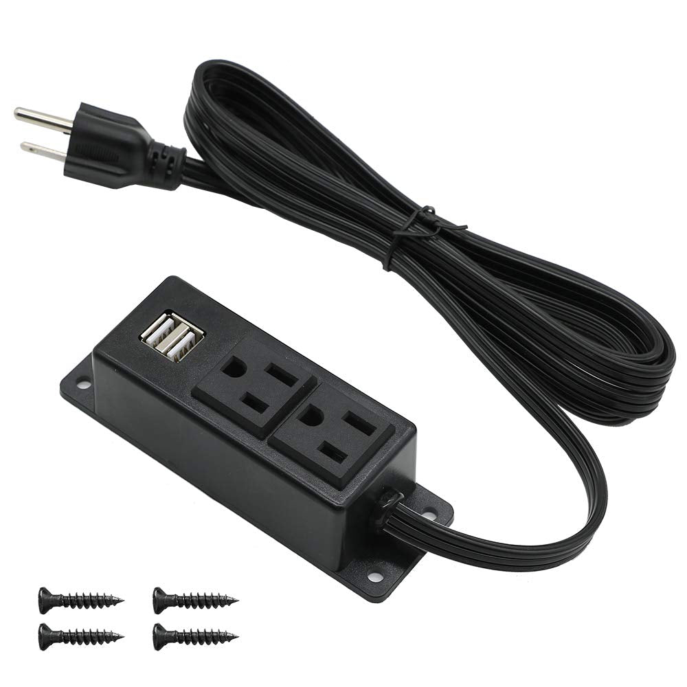 Power Strip with USB Ports, Wall Mounted Power Strip 2AC Outlet