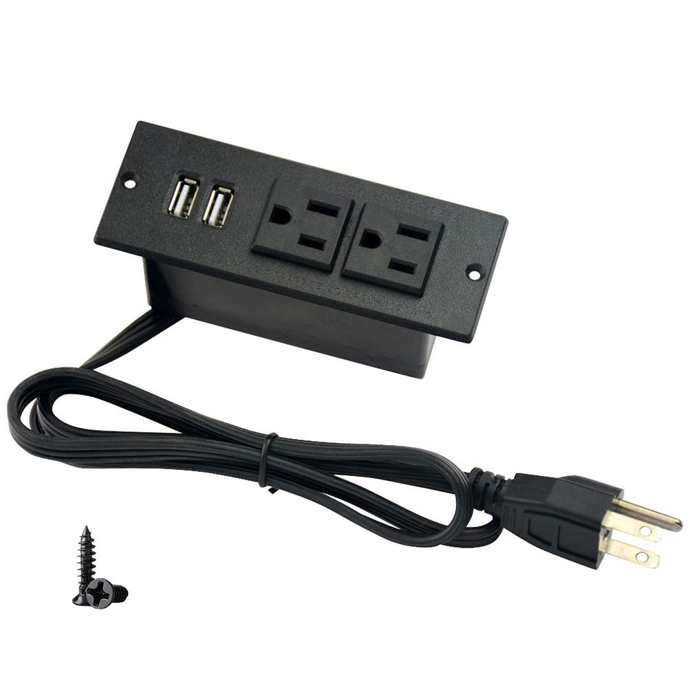 Desktop Power Strip with 2 Outlets 2 USB Recessed Furniture Power Strip