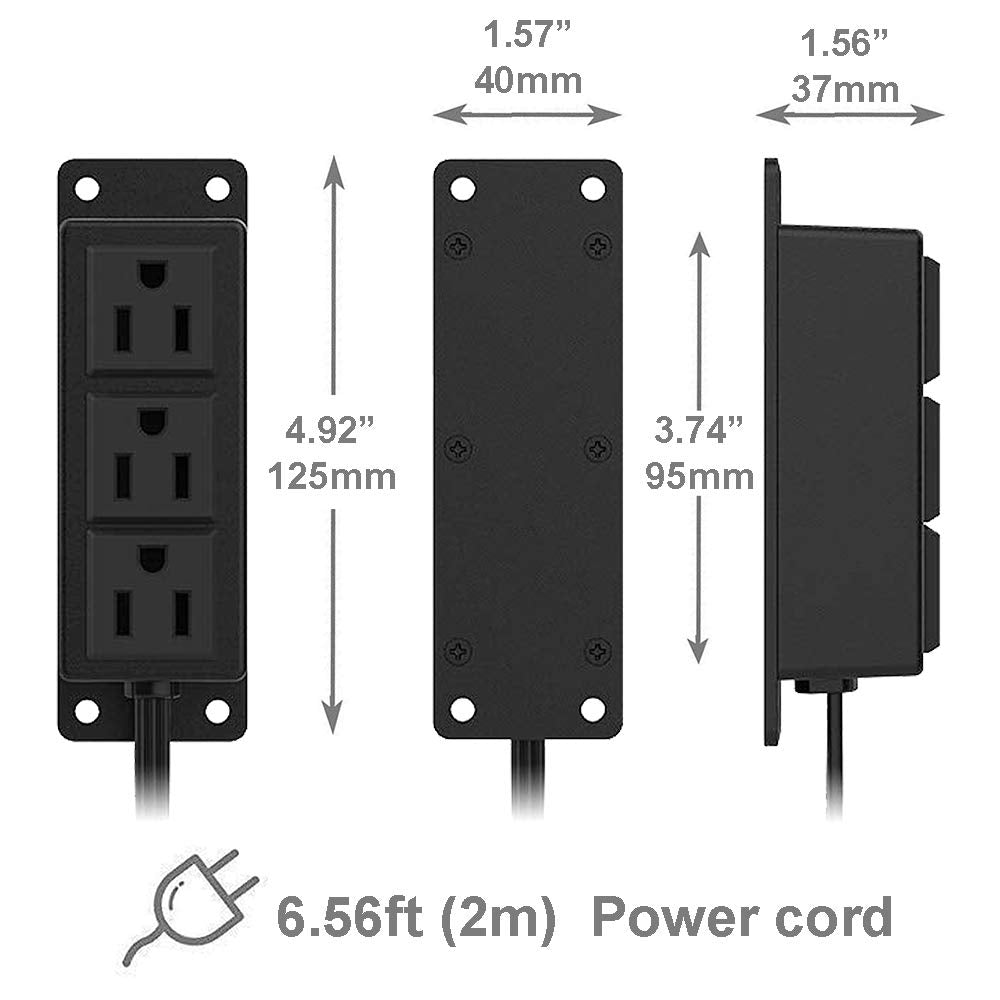 Surface Mounted Power Strip 3 AC Grounded Outlets Mountable Power Strip Socket Adapt to Deak Conference Table Wall Hotel Improvement (3AC)
