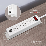 Surface Mounted Power Strip with USB Switch 4 AC Grounded Outlets