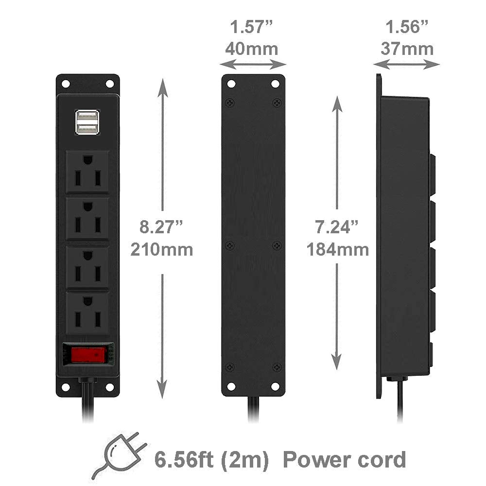Mountable Power Strip with USB Ports, Wall Mount Power Outlets