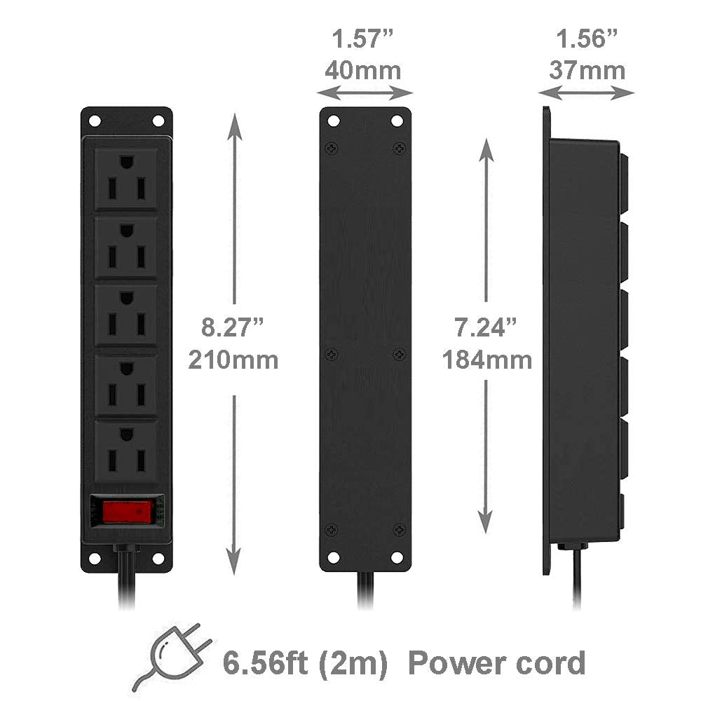 Mountable Power Strip with USB Ports,Wall Mount Power Outlets