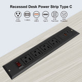 Recessed Power Strip USB C 20W PD Fast Charge Desk Power Outlet 4 Outlets 2 USB  and 1 USB C