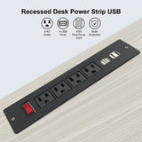 Recessed Power Strip with USB Ports Flat Plug Conference Desk Power Outlet Flush Mount Desktop Power Station 4 Outlets 4.2A