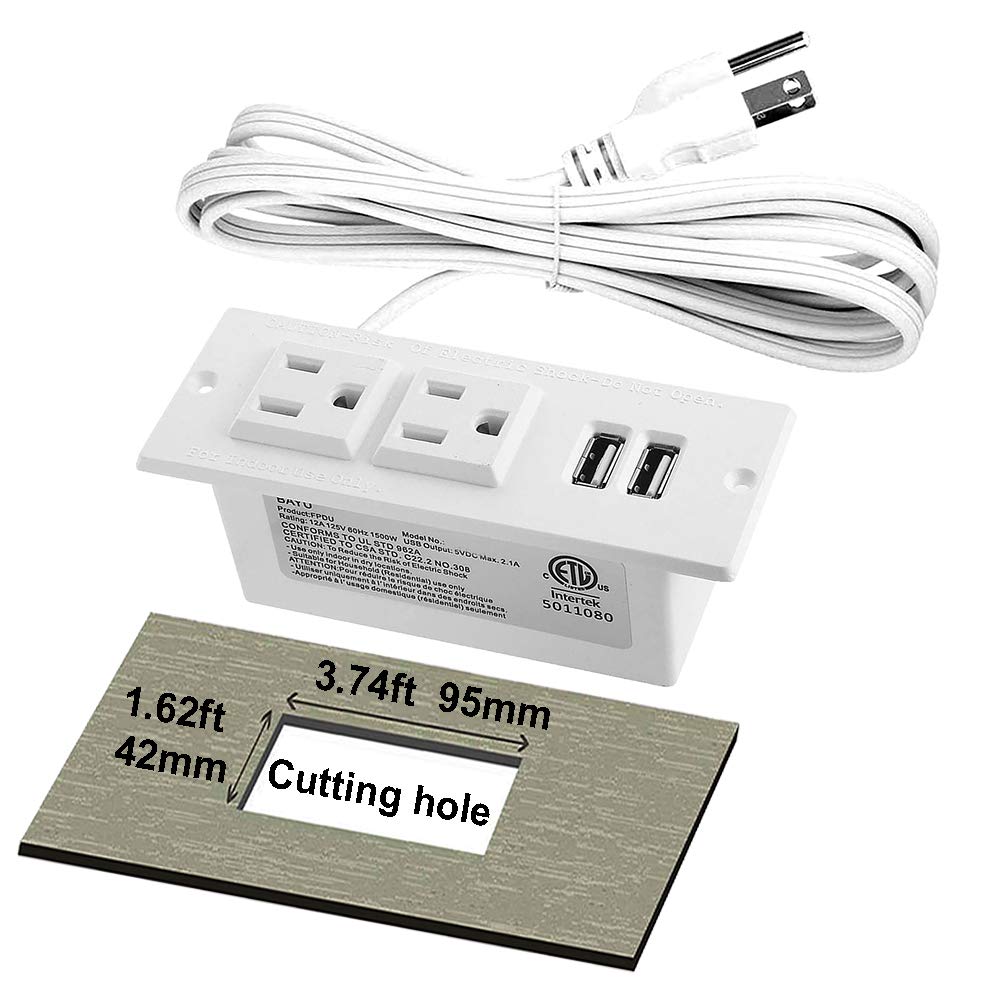 Recessed Power Strip with USB Mountable Power Strip with USB 2 Outlets
