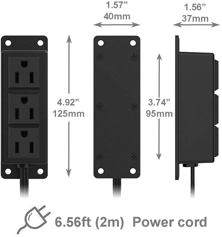 Power Strip with USB Ports, Wall Mounted Power Strip 3AC Outlet