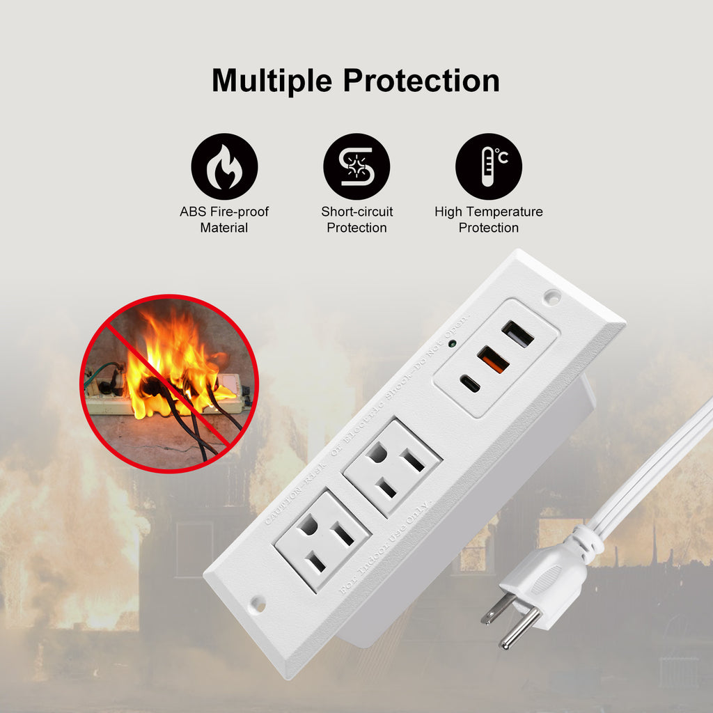 Recessed Power Strip Type C PD Fast Charge Desktop Power Outlet 2 Oult