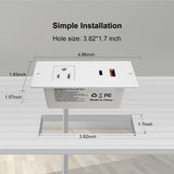 20W PD Fast Charge Desktop Power Outlet Recessed Power Strip USB C 1 Outlet 2 Quick Charge USB Ports Flush Mountable Extension Cord Built into Cabinet Sofa Couch